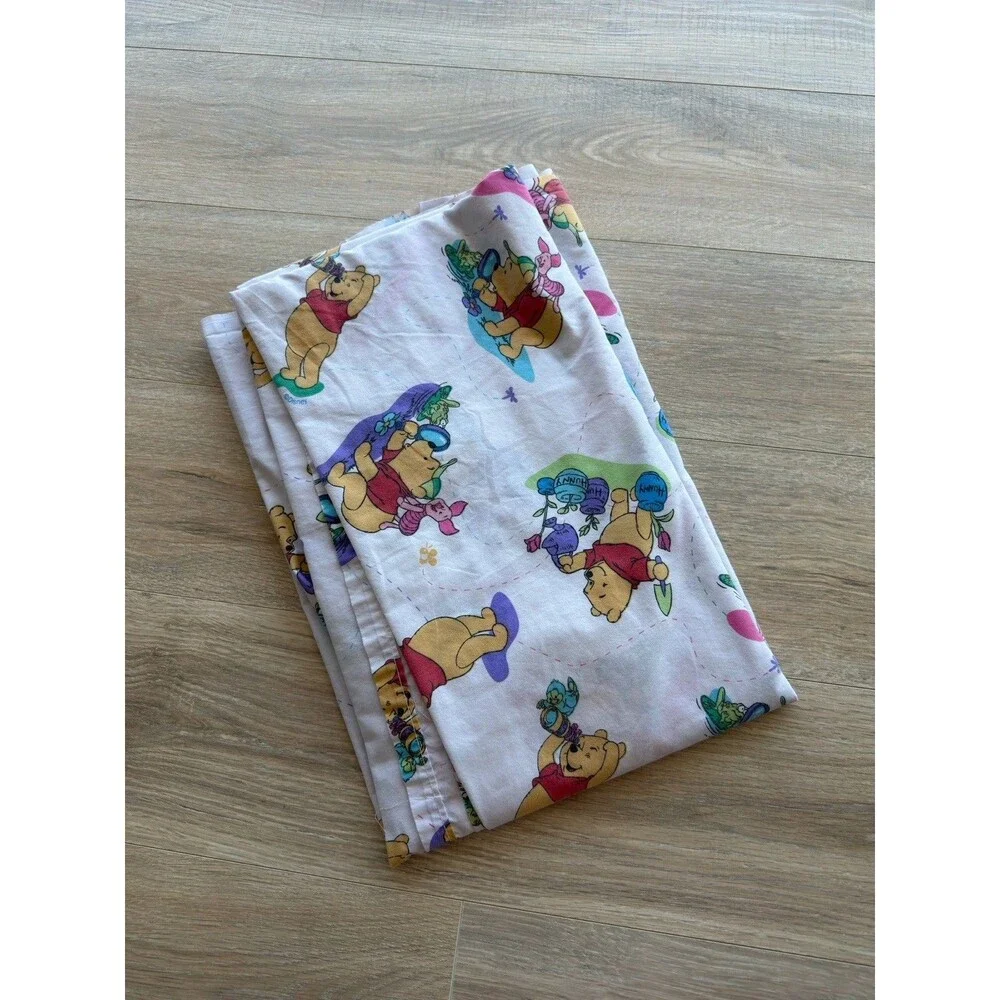 Disney Winnie the Pooh & Piglet Twin Flat Sheet Gardening Detective Vintage 90’s